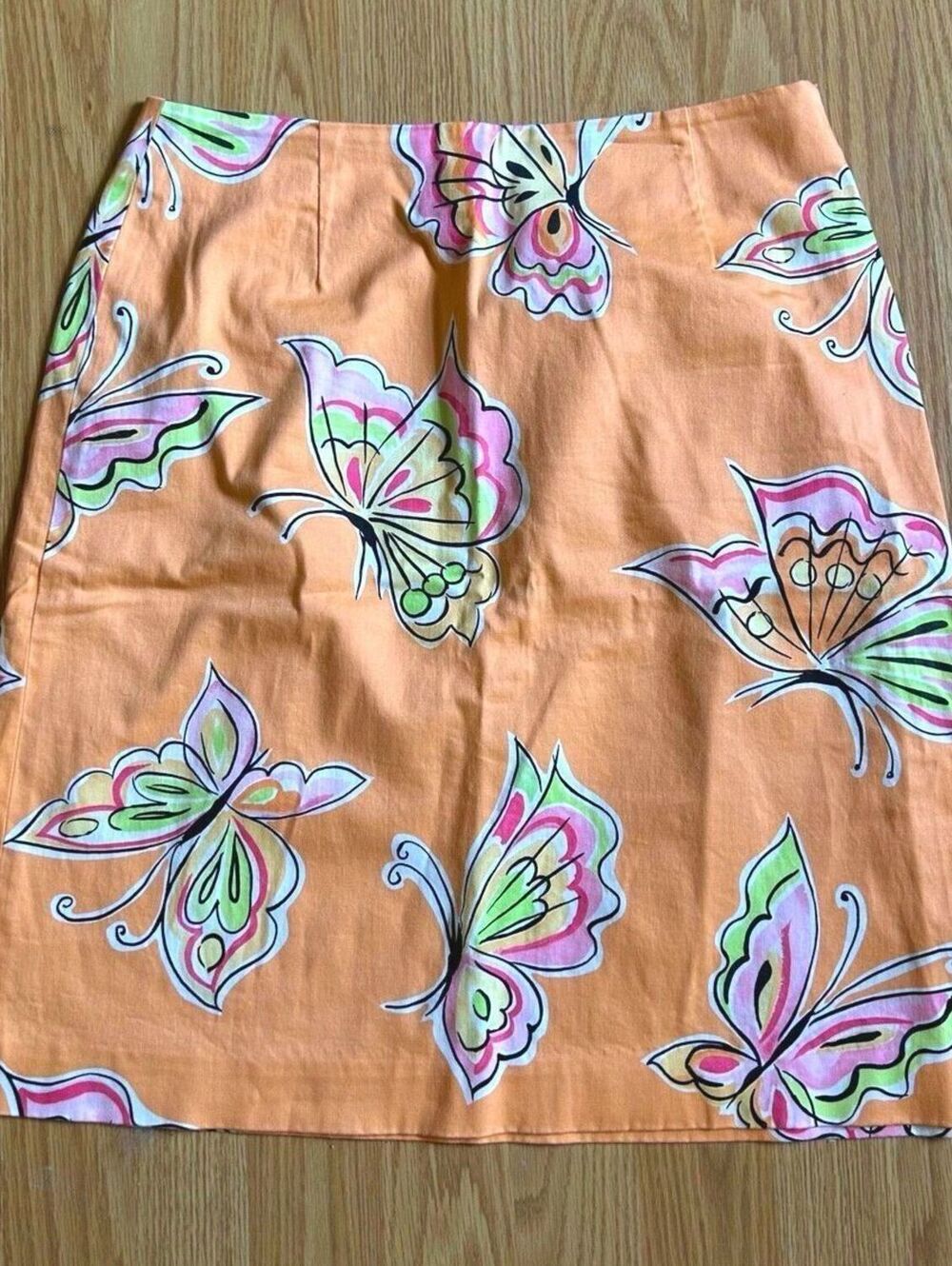 Talbots Retro Butterfly Print A-Line Skirt Orange Pink Green Size 6